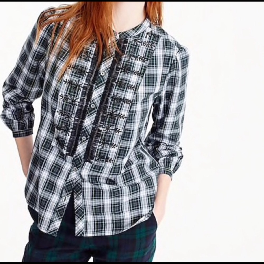 J.CREW Embellished Button Up Shirt in Tartan